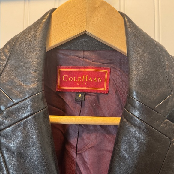 COLE HAAN | City Vintage Y2K Black 100% Lambskin Leather Blazer Jacket | Sz 6 - Picture 2 of 12